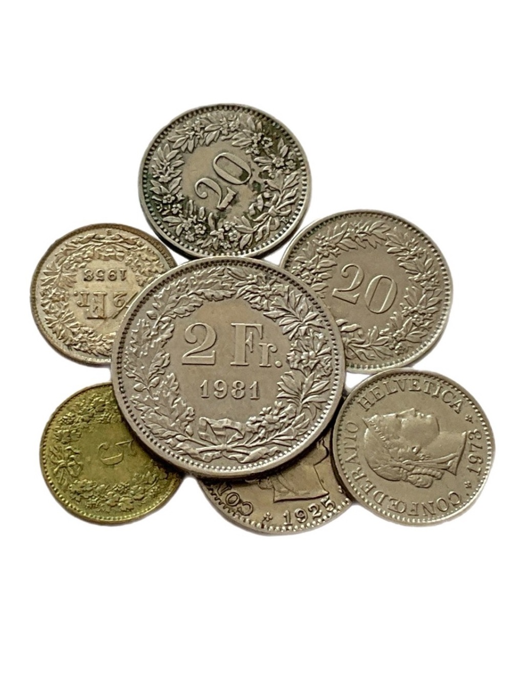 Vintage Swiss Franc Coins - 1925 - 1984